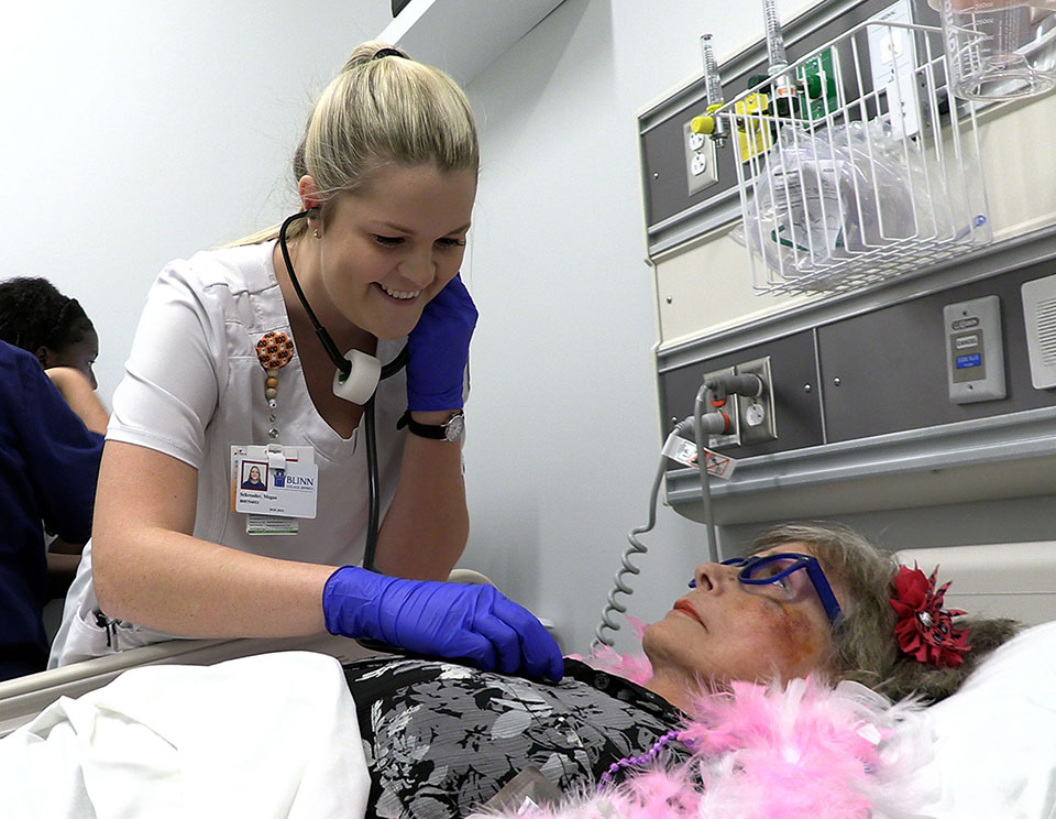 Blinn College nursing student Megan Schreuder and paramedic student Trey Urech put their skills to the test during three-day emergency simulation exercise