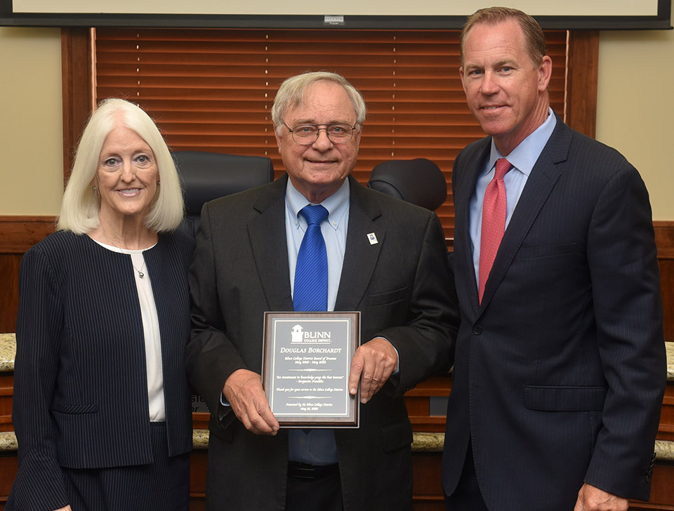 Outgoing Trustee Douglas Borchardt is honored