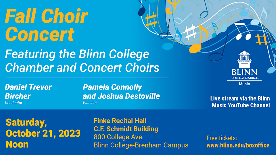 Fall choir concert will be staged in Finke Recital Hall on Brenham Campus